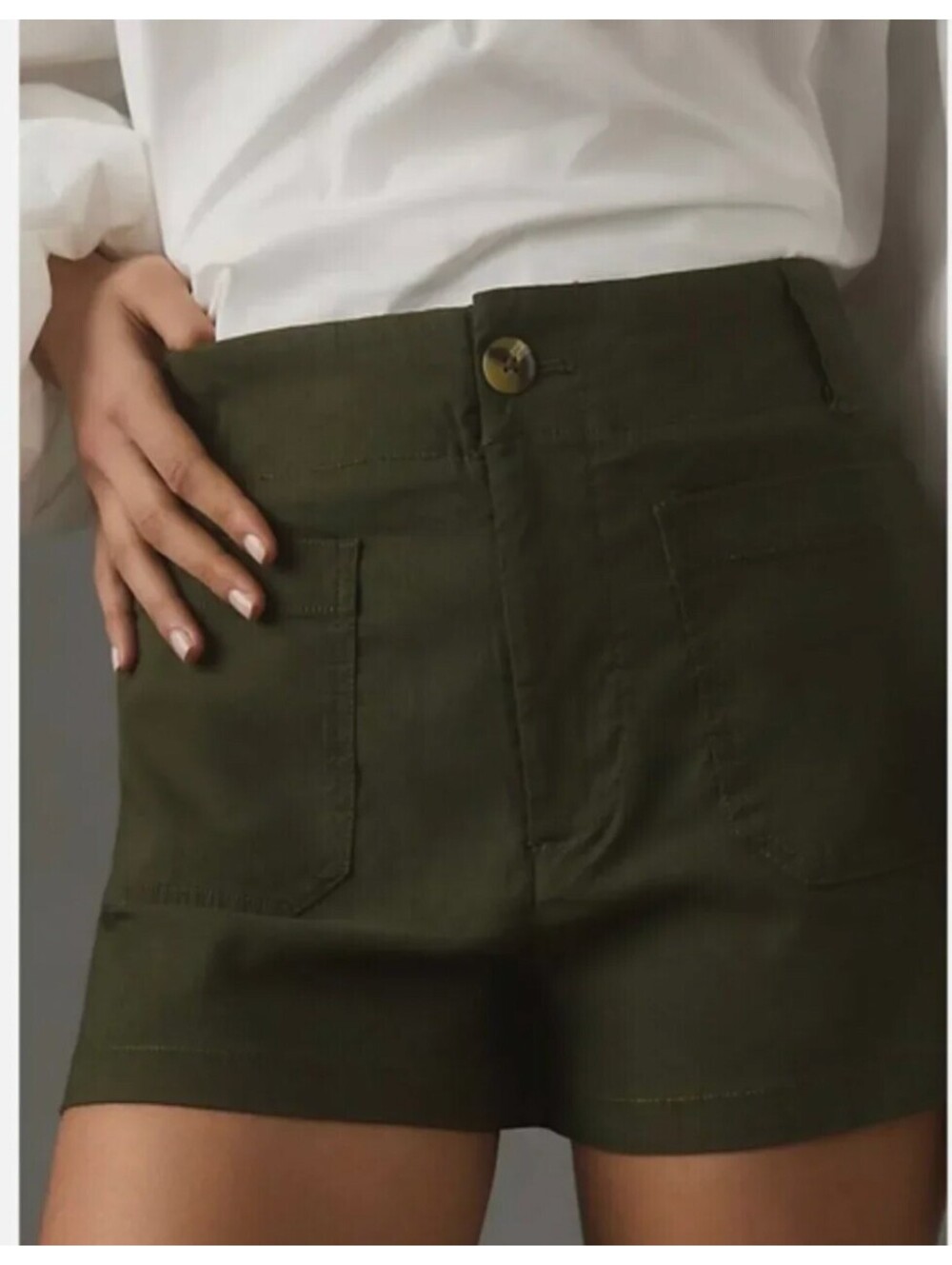 Maeve by Anthropologie The Colette Shorts Dark Green Linen Blend Womens Size 30